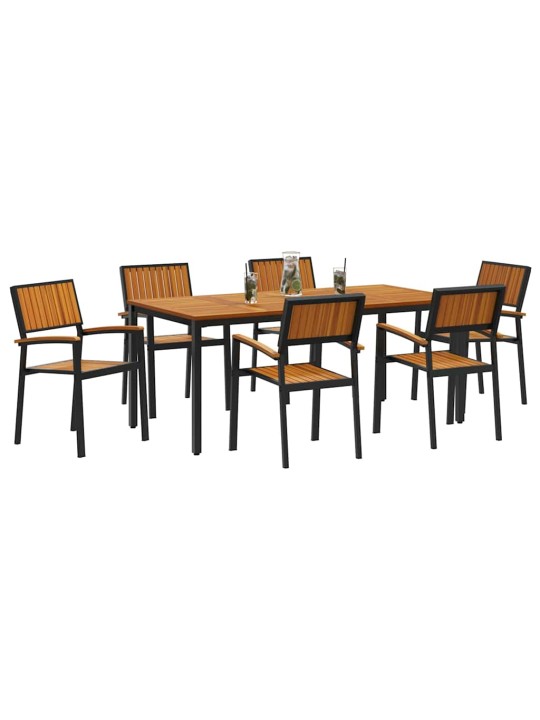 Dārza ēdamgalds 7 pcs melna un brūna 180 x 90 x 75 cm