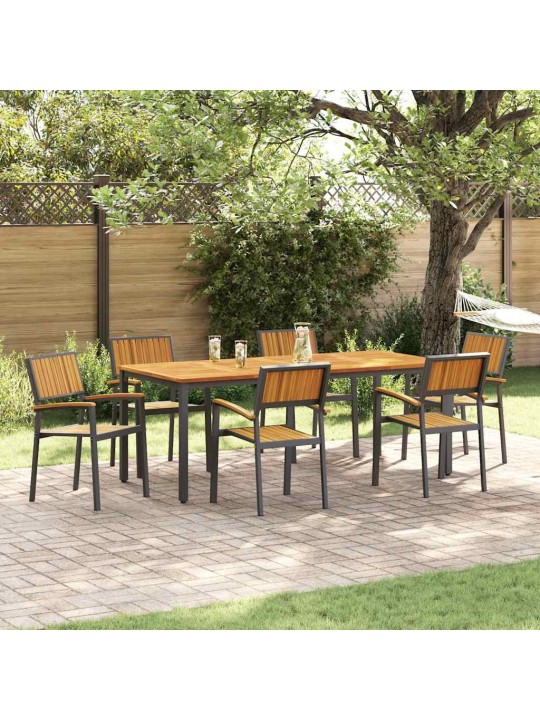 Dārza ēdamgalds 7 pcs melna un brūna 200 x 90 x 75 cm