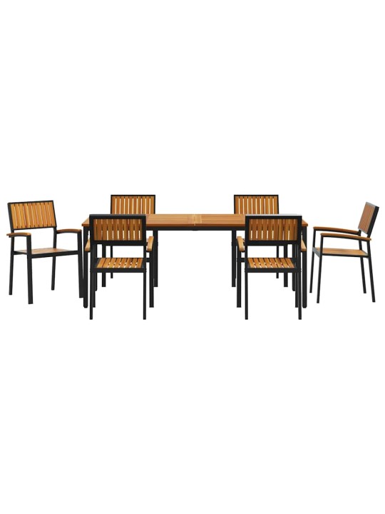 Dārza ēdamgalds 7 pcs melna un brūna 200 x 90 x 75 cm