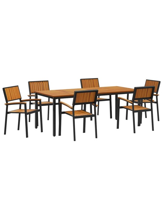 Dārza ēdamgalds 7 pcs melna un brūna 200 x 90 x 75 cm