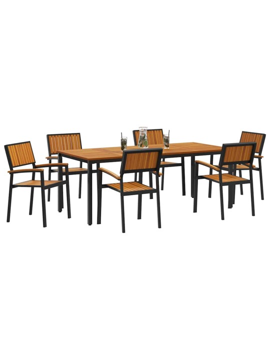 Dārza ēdamgalds 7 pcs melna un brūna 200 x 90 x 75 cm