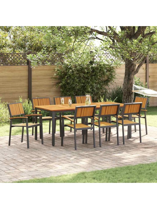 Dārza ēdamgalds 9 pcs melna un brūna 200 x 90 x 75 cm