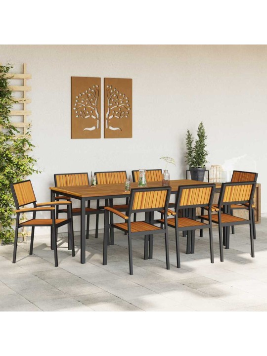 Dārza ēdamgalds 9 pcs melna un brūna 200 x 90 x 75 cm