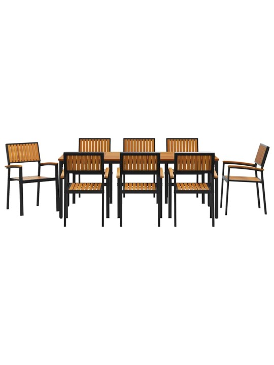 Dārza ēdamgalds 9 pcs melna un brūna 200 x 90 x 75 cm