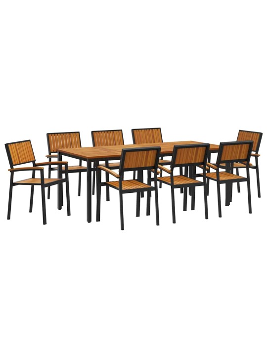 Dārza ēdamgalds 9 pcs melna un brūna 200 x 90 x 75 cm