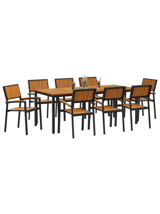 Dārza ēdamgalds 9 pcs melna un brūna 200 x 90 x 75 cm