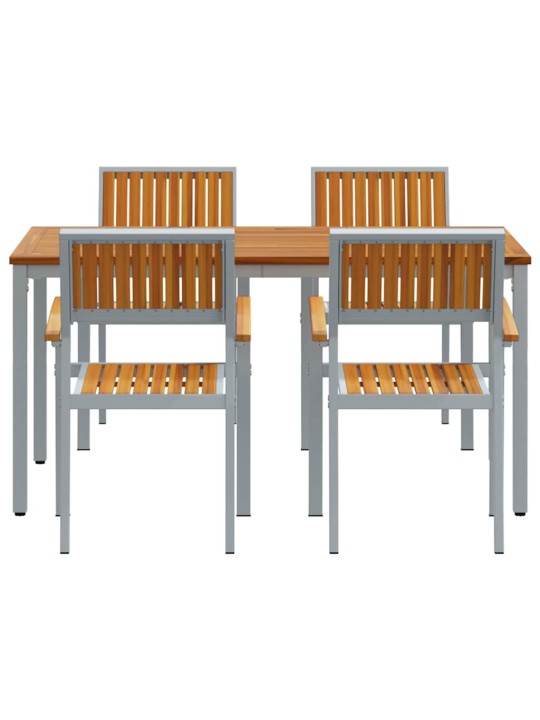 Dārza ēdamgalds 5 pcs pelēka un brūna 150 x 90 x 75 cm