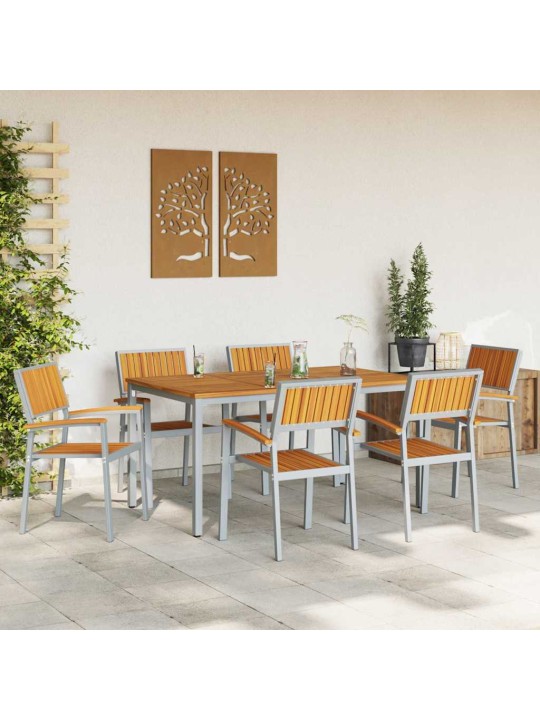 Dārza ēdamgalds 7 pcs pelēka un brūna 150 x 90 x 75 cm
