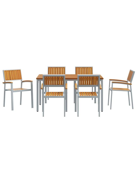 Dārza ēdamgalds 7 pcs pelēka un brūna 150 x 90 x 75 cm