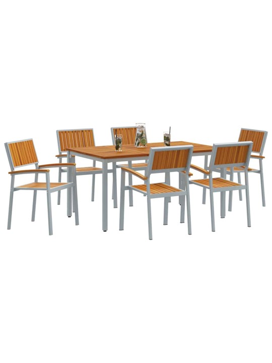 Dārza ēdamgalds 7 pcs pelēka un brūna 150 x 90 x 75 cm