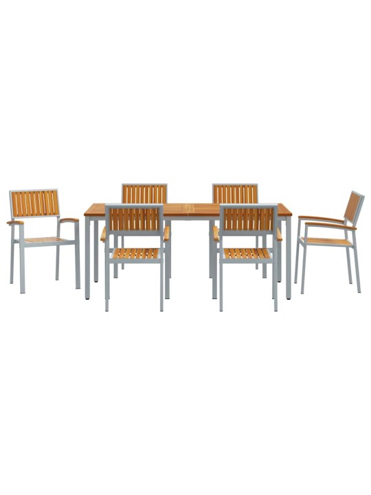 Dārza ēdamgalds 7 pcs pelēka un brūna 180 x 90 x 75 cm