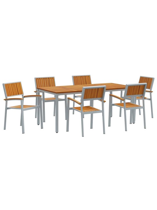 Dārza ēdamgalds 7 pcs pelēka un brūna 180 x 90 x 75 cm
