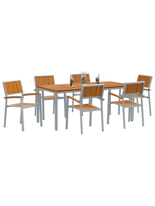 Dārza ēdamgalds 7 pcs pelēka un brūna 180 x 90 x 75 cm