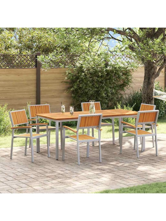 Dārza ēdamgalds 7 pcs pelēka un brūna 200 x 90 x 75 cm