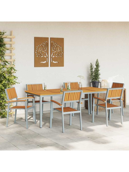 Dārza ēdamgalds 7 pcs pelēka un brūna 200 x 90 x 75 cm