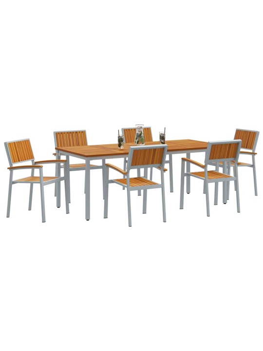 Dārza ēdamgalds 7 pcs pelēka un brūna 200 x 90 x 75 cm