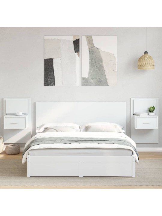 Gultas galvgalis ar skapīšiem, balts, 160 cm, inženierijas koks