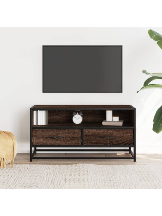 Tv skapītis brūna ozola 80x34,5x40 cm inženierijas koks, metāls