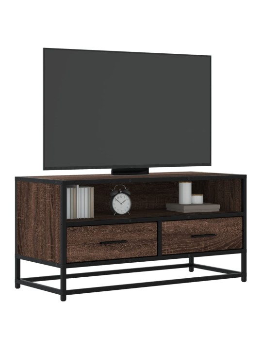 Tv skapītis brūna ozola 80x34,5x40 cm inženierijas koks, metāls