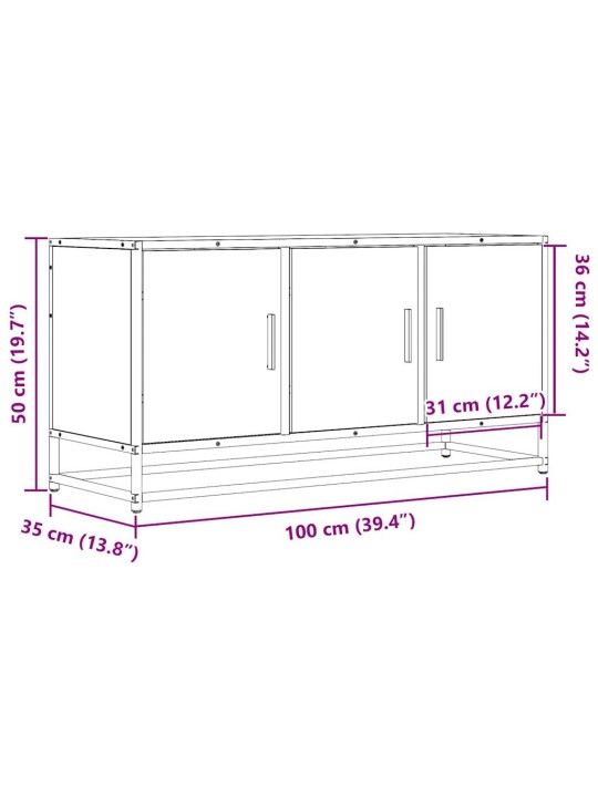 Tv skapītis, ozola, 100x35x50 cm, inženierijas koks, metāls