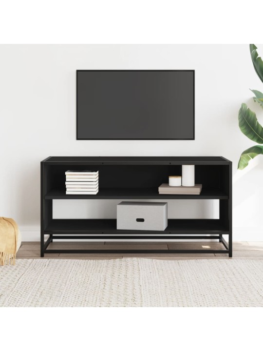 Tv skapītis, melns, 91x40x46 cm, inženierijas koks metāls