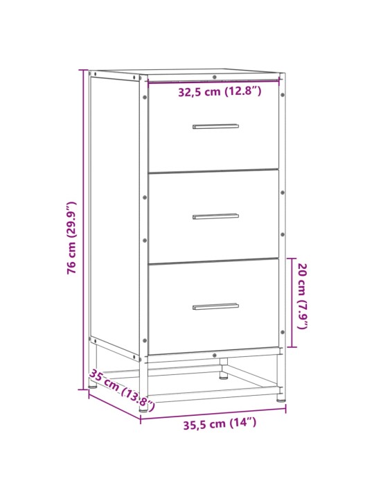 Kumode ozolkoka krāsa 35,5x35x76 cm inženierijas koks metāls
