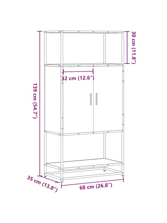 Augstā dēlis ozola krāsa 68x35x139 cm inženierijas koks metāls