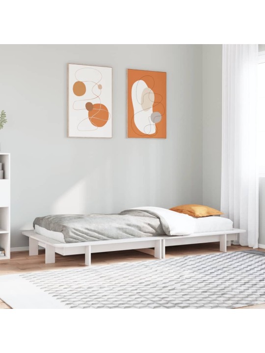 Gulta bez matrača, balts, 90x200 cm, priedes masīvkoks