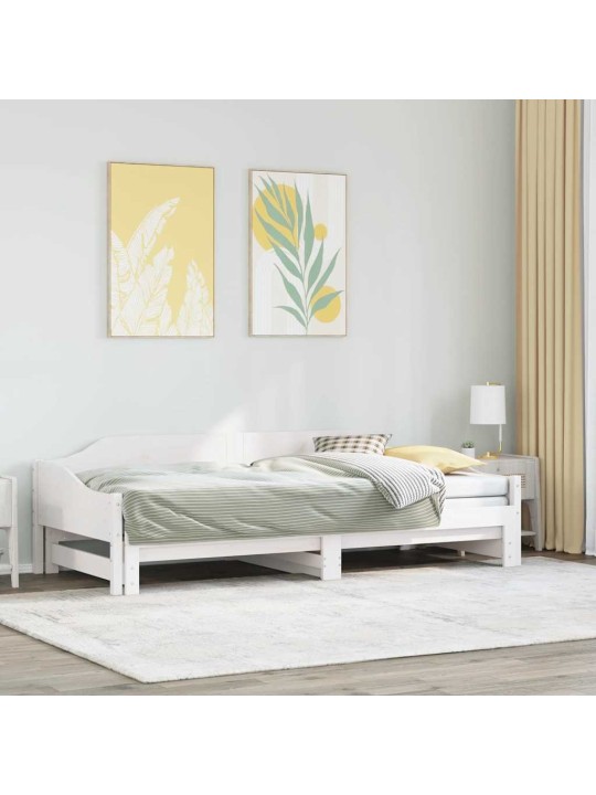Izvelkams dīvāns, balts, 80x200 cm, priedes masīvkoks
