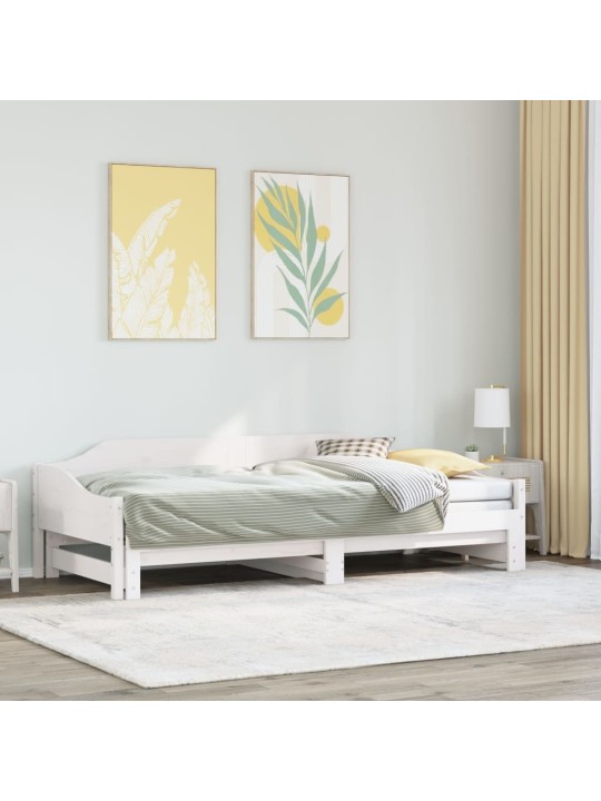 Izvelkams dīvāns, balts, 90x200 cm, priedes masīvkoks