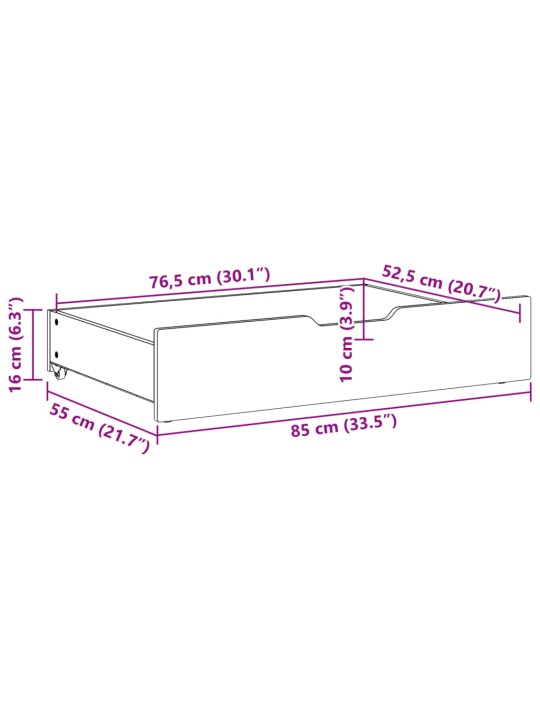 Gultas atvilktnes, 2 gab., baltas, 85x55x16 cm, priedes koks