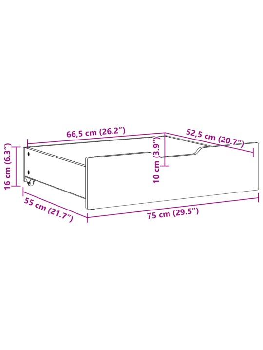 Gultas atvilktnes, 2 gab., baltas, 75x55x16 cm, priedes koks