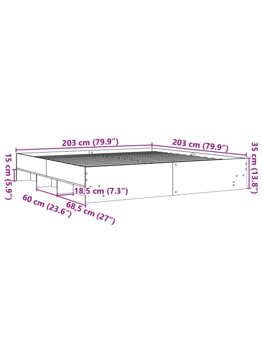 Gultas rāmis, ozolkoka krāsā, 200x200 cm, inženierijas koks
