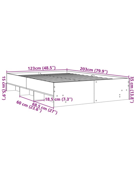 Gultas rāmis, pelēka ozolkoka, 120x200 cm, inženierijas koks