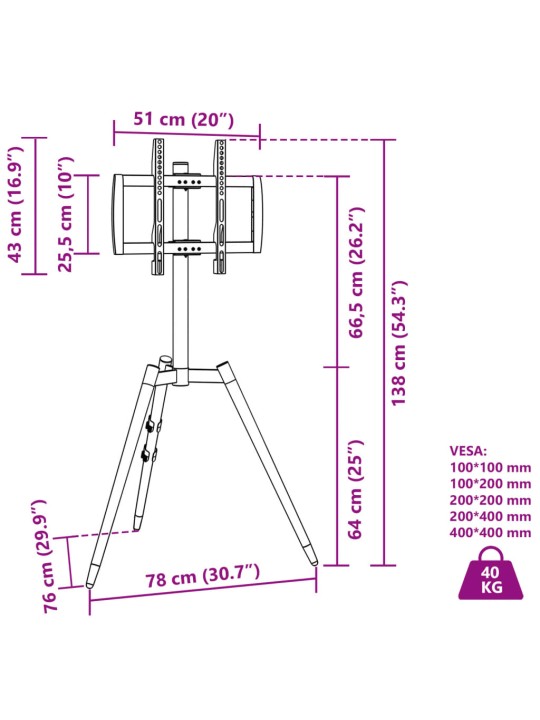 Tv statīvs 37-65 collu ekrānam, vesa 400x400 mm, 40 kg