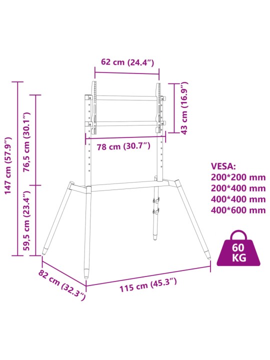 Tv statīvs 37-86 collu ekrānam, vesa 600x400 mm, 60 kg