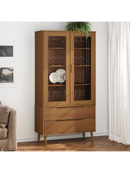 Vitrīnas skapis molde, brūns, 90x35x175 cm, priedes masīvkoks