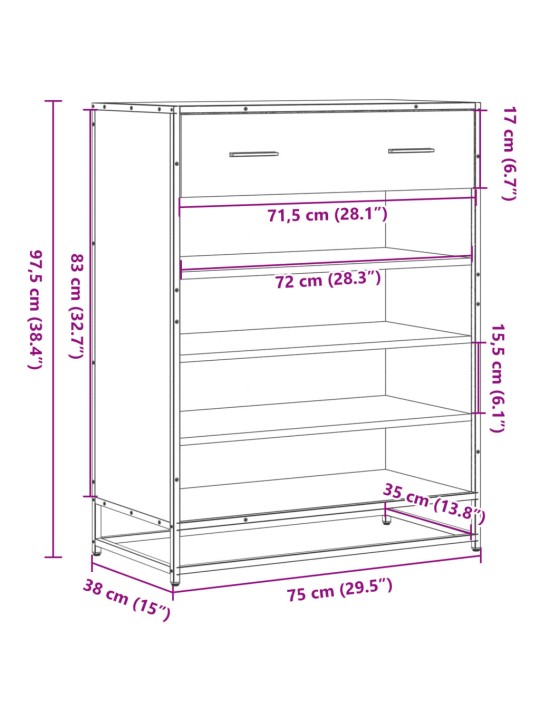 Apavu skapis melns 75x38x97,5 cm engineered wood and metal