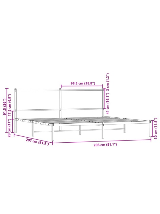 Gultas rāmis bez matrača, metāls, 200x200cm, ozolkoka imitācija