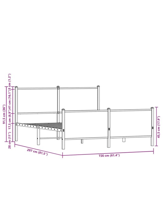 Gultas rāmis bez matrača, metāls, 150x200 m, ozolkoka imitācija