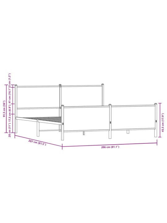 Gultas rāmis bez matrača, metāls, 200x200cm, ozolkoka imitācija
