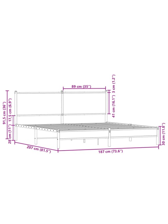 Gultas rāmis bez matrača, metāls, 180x200cm, ozolkoka imitācija