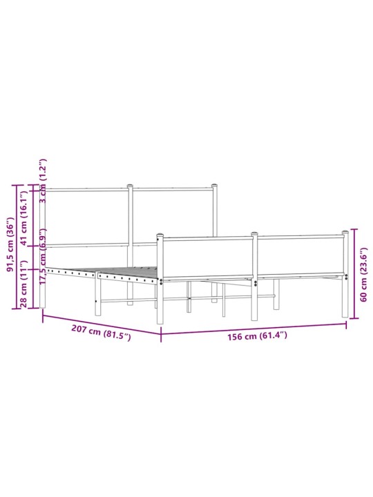 Gultas rāmis bez matrača, metāls, 150x200 m, ozolkoka imitācija