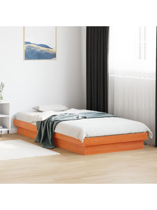 Gultas rāmis ar LED, vaska brūns, 75x190 cm, priedes masīvkoks