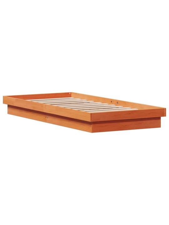 Gultas rāmis ar LED, vaska brūns, 75x190 cm, priedes masīvkoks