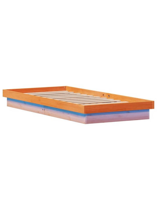 Gultas rāmis ar LED, vaska brūns, 75x190 cm, priedes masīvkoks