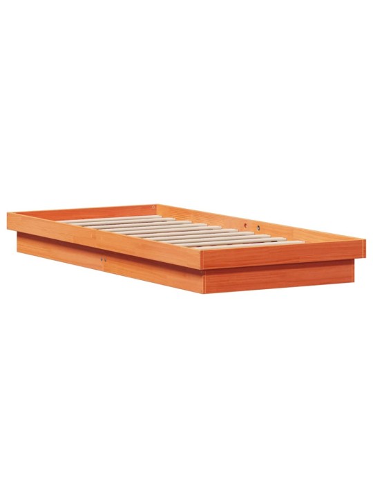 Gultas rāmis ar LED, vaska brūns, 75x190 cm, priedes masīvkoks