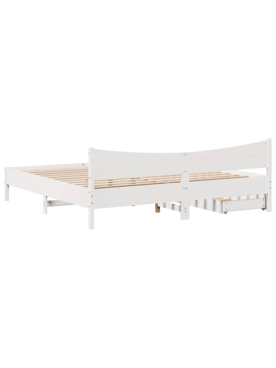 Gultas rāmis ar atvilktnēm, balts, 200x200cm, priedes masīvkoks