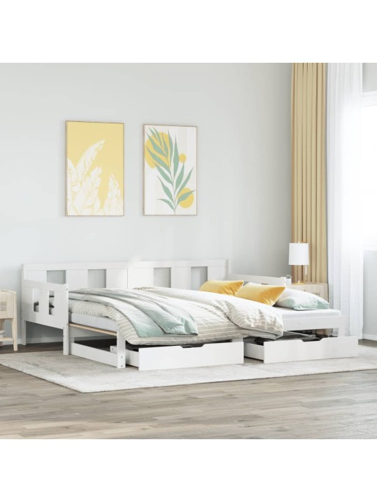 Gulta ar atvilktnēm, bez matrača, balta, 90x200 cm