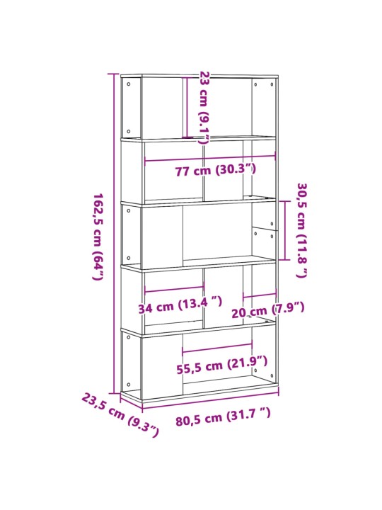 Grāmatu plaukts, 5 līmeņi, balts, 80,5x23,5x162,5 cm, koks